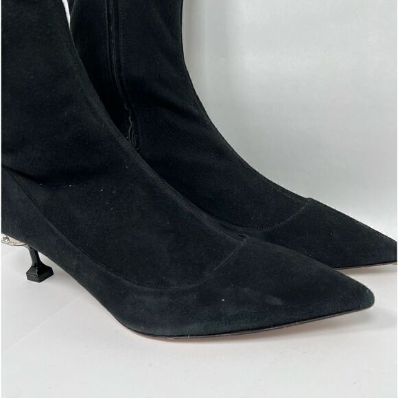 Miu Miu Women's Black Suede Kitten Heel Rhine Stone Sock Boots Size 40 US 10 - Picture 4 of 14